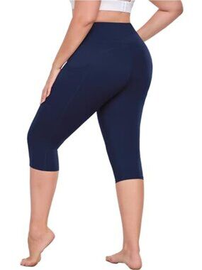 Plus Size Capri Yoga Pants with Pockets High Rise Knee Length